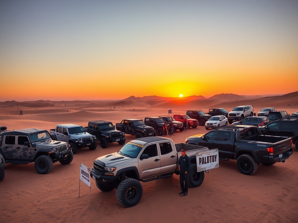 Off-road trucks at a community meetup